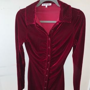Reformation Red Velvet Long Sleeve Dress